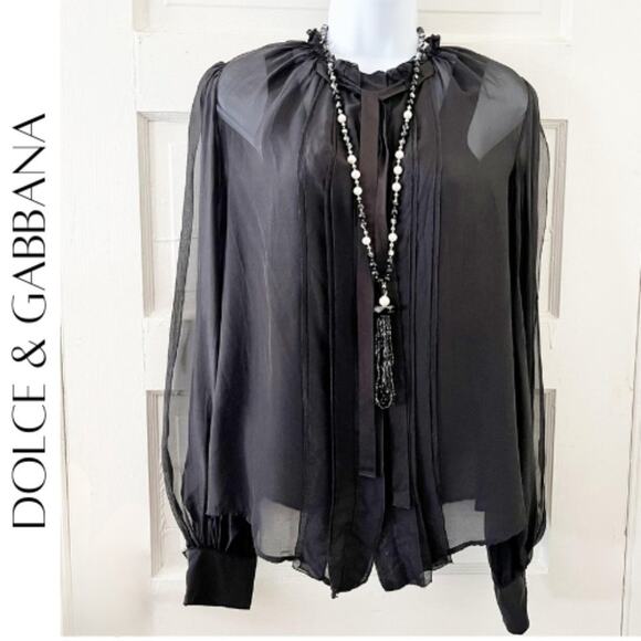 DOLCE & GABBANA 100% Silk Sheer Black Open Sleeve Top, Italian 44 / US M - Picture 1 of 15